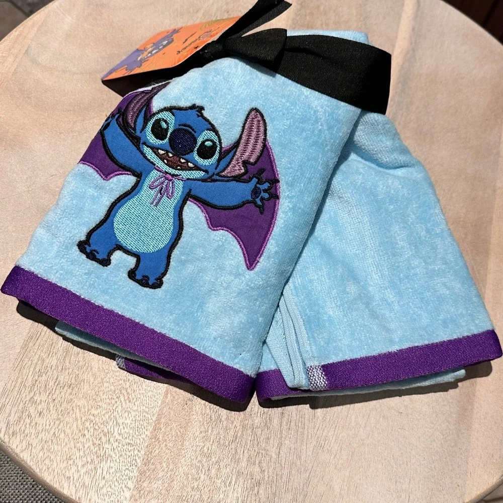 Disney Stitch Halloween Vampire Bat 2 Pack Hand Towels Blue Purple Cotton New